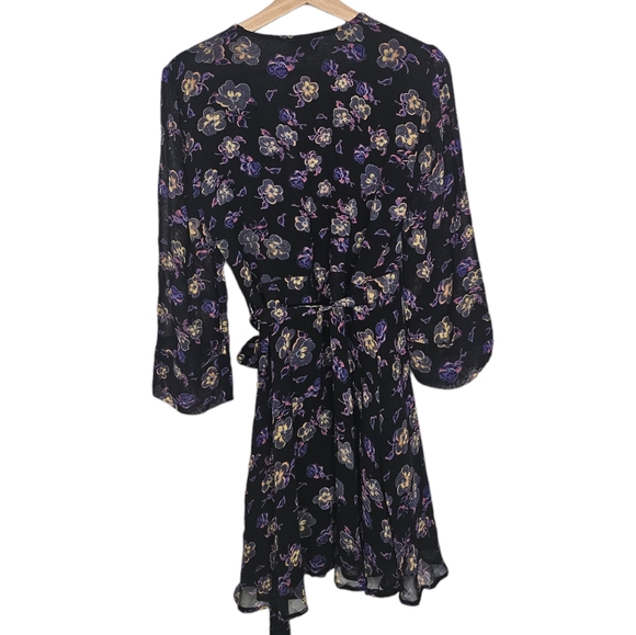 Ganni Georgette Dress Mini Wrap Purple Black Floral Size 38 US 6 - Picture 4 of 9